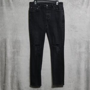 Ksubi Jeans Mens 33 Black Skinny Distressed Ripped Knee Stretch Denim Pants